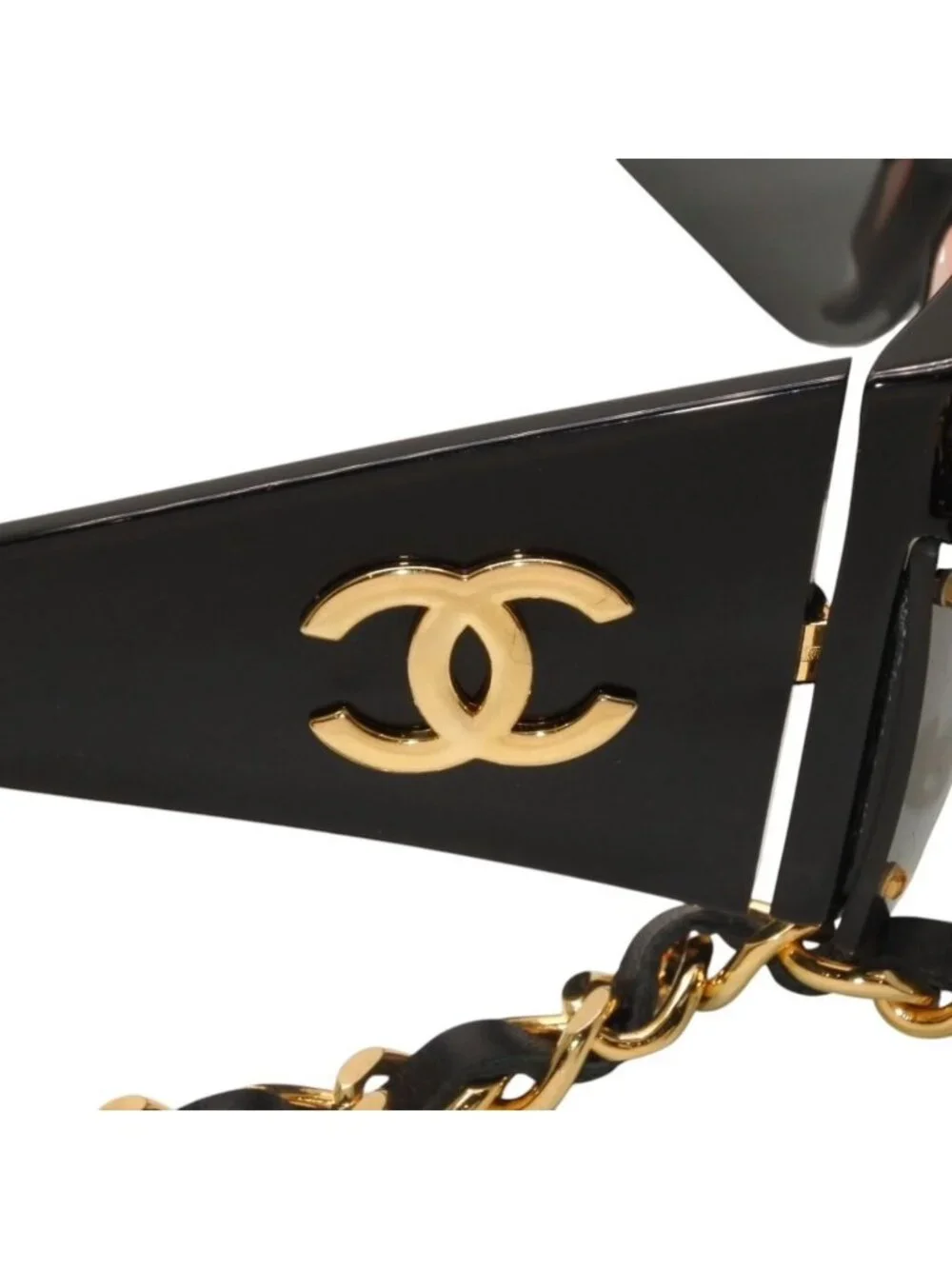 Chanel Chain Sunglasses Eyewear CC Logo Black Gold Vintage